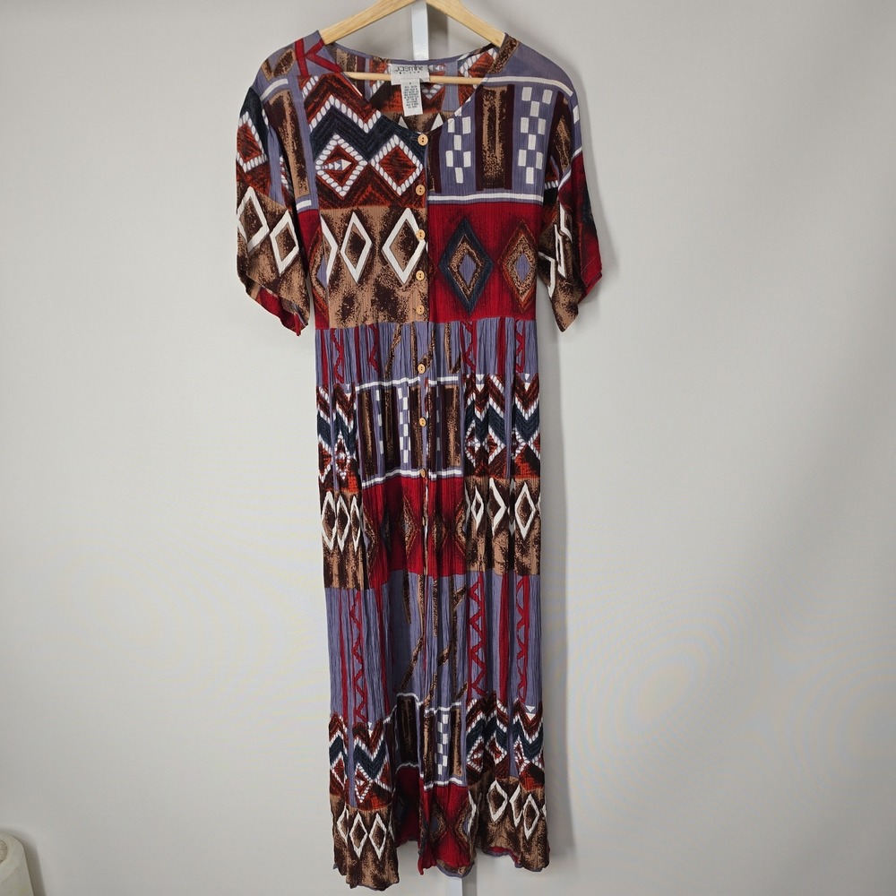 Vintage Jasmine by KVM Womens Geometric Tribal Print Rayon Maxi Dress‎ Medium